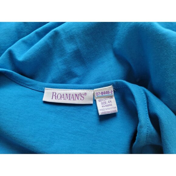 Roamans Women Top 4X Plus Short Sleeve Pullover Blue Cotton Deco Buttons BLU136E - Picture 7 of 7